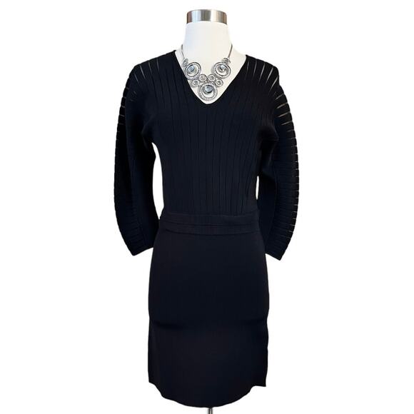 YIGAL AZROUEL Knit Dress Black V-Neck Sheath 3/4 Sleeves Designer Small EUC - Picture 12 of 12